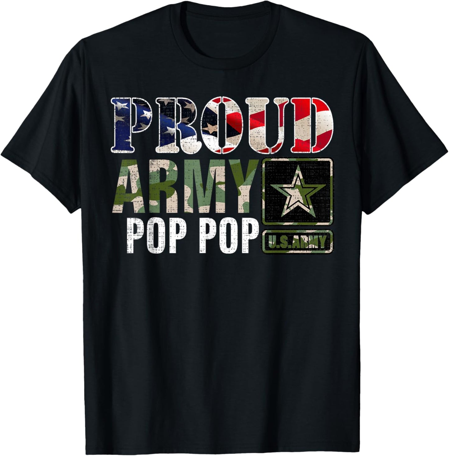 Vintage Proud Army Pop Pop Camo With American Flag Gift T-Shirt - T-Shirt | Black
