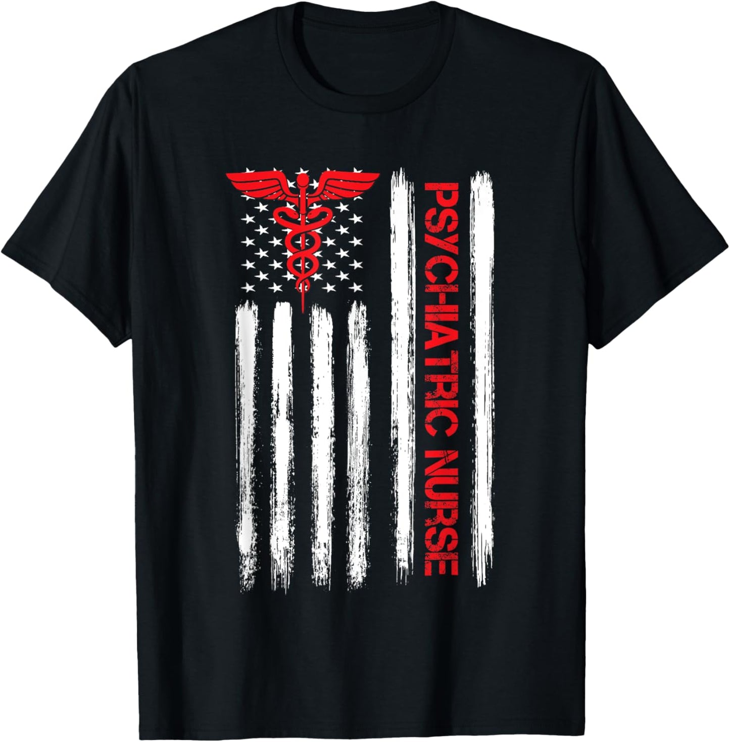 Psychiatric Nurse American Flag RN Mental Health Psych Nurse T-Shirt - T-Shirt | Black