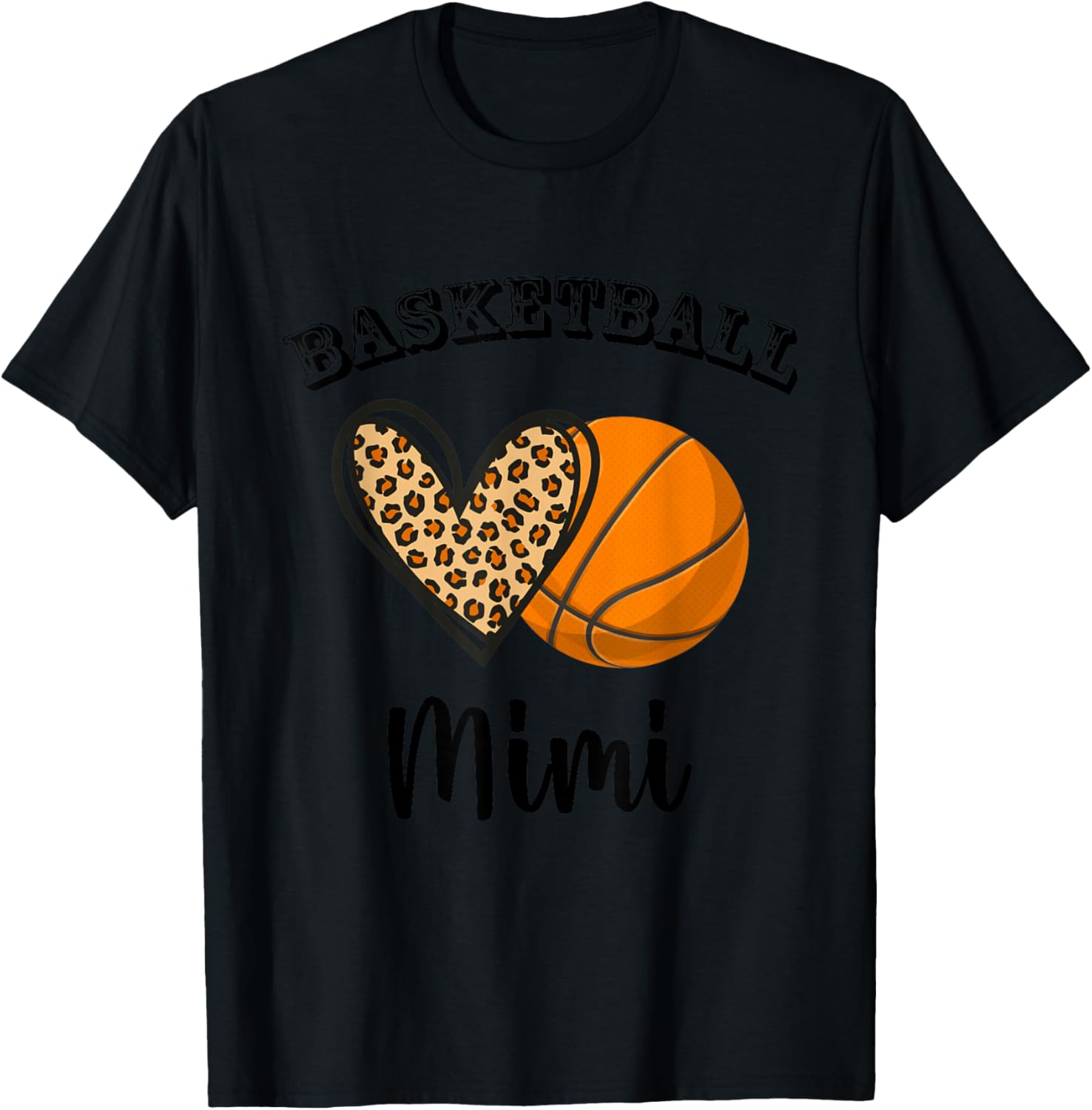 Basketball Mimi Leopard Heart Sports Players Mothers Day T-Shirt - T-Shirt | Black