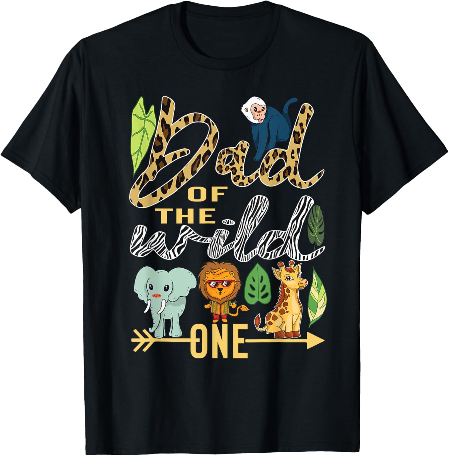 Dad Of The Wild One Zoo 1st Birthday Safari Jungle Animal 1 T-Shirt - T-Shirt | Black