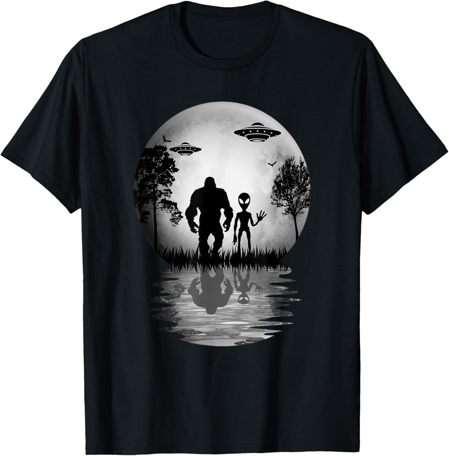 Funny Alien Bigfoot Moon Sasquatch UFO For Boys T-Shirt - T-Shirt | Black