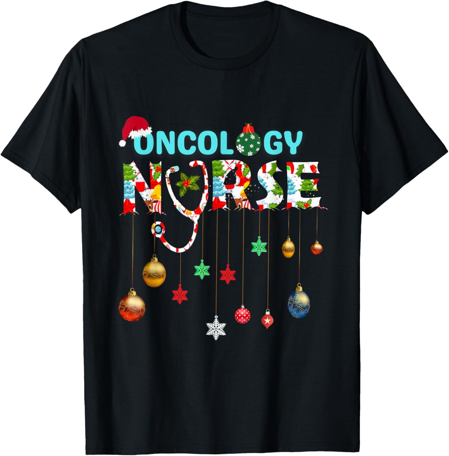 Merry Christmas Oncology Nurse RN Oncologist Nursing Gift T-Shirt - T-Shirt | Black