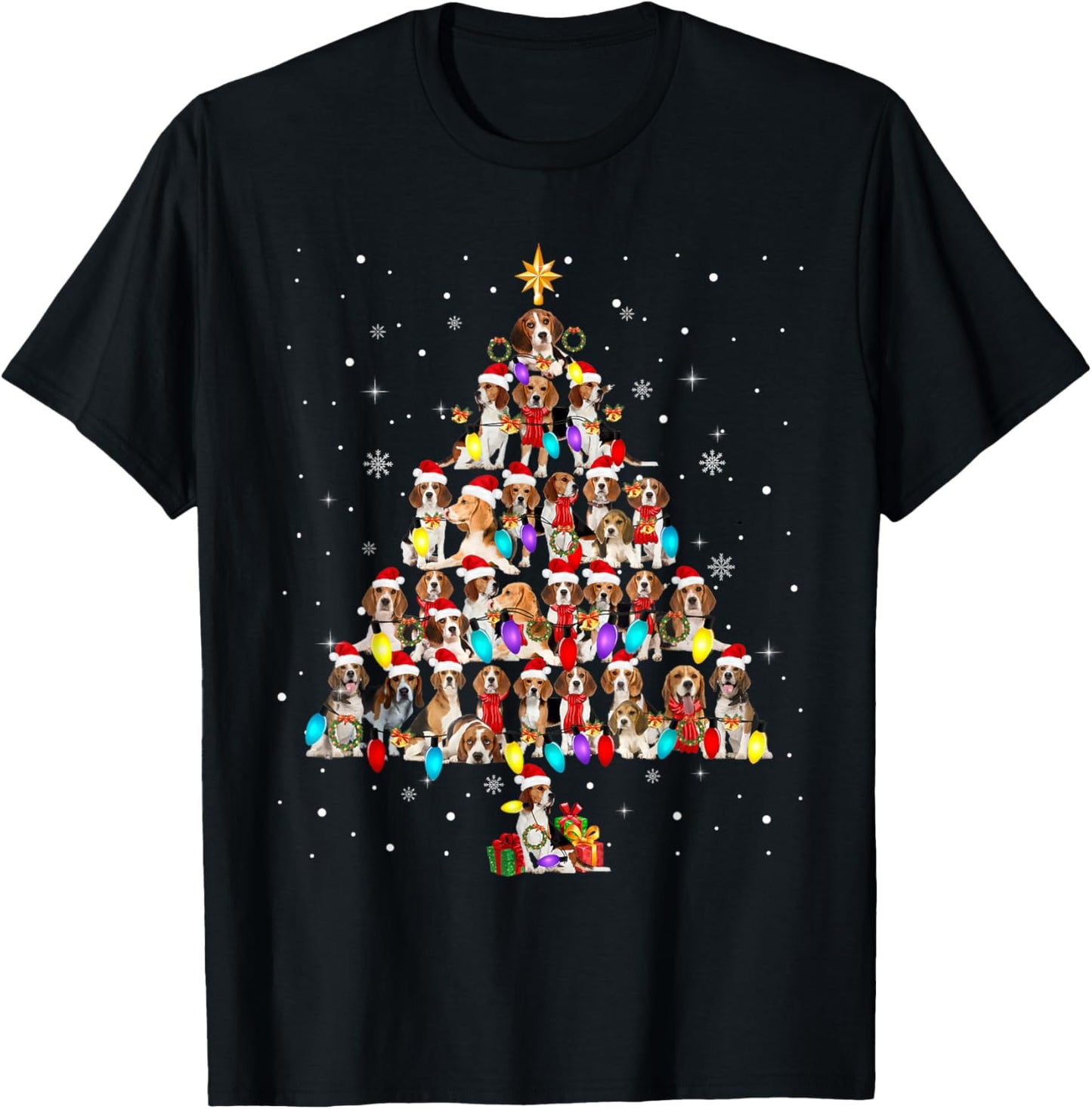 Beagles Christmas Tree X-mas Lights Santa ELF Beagle Lover T-Shirt - T-Shirt | Black