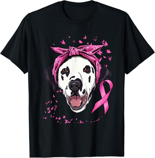 Dalmatian Pink Ribbon Breast Cancer Awareness Survivor T-Shirt - T-Shirt | Black