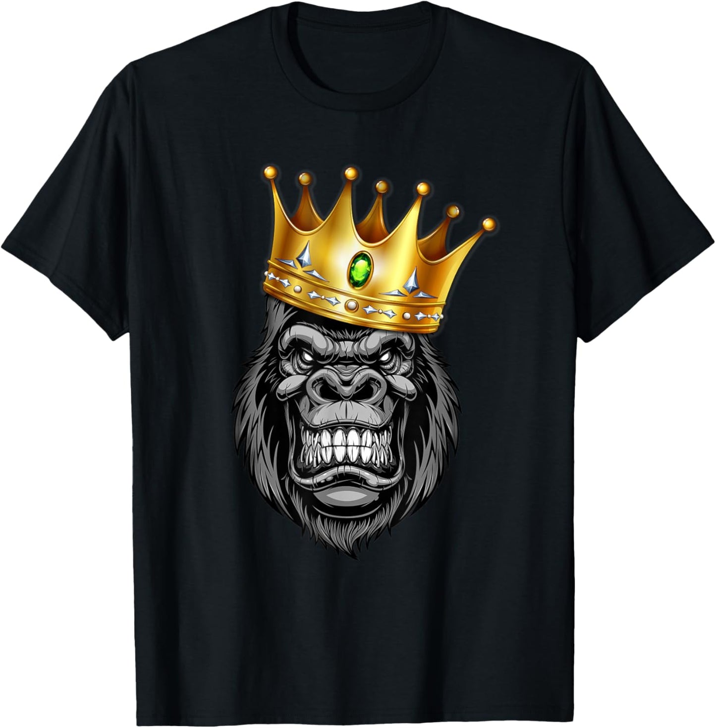 The King Of Angry Gorilla With Crown Ape Wildlife T-Shirt - T-Shirt | Black
