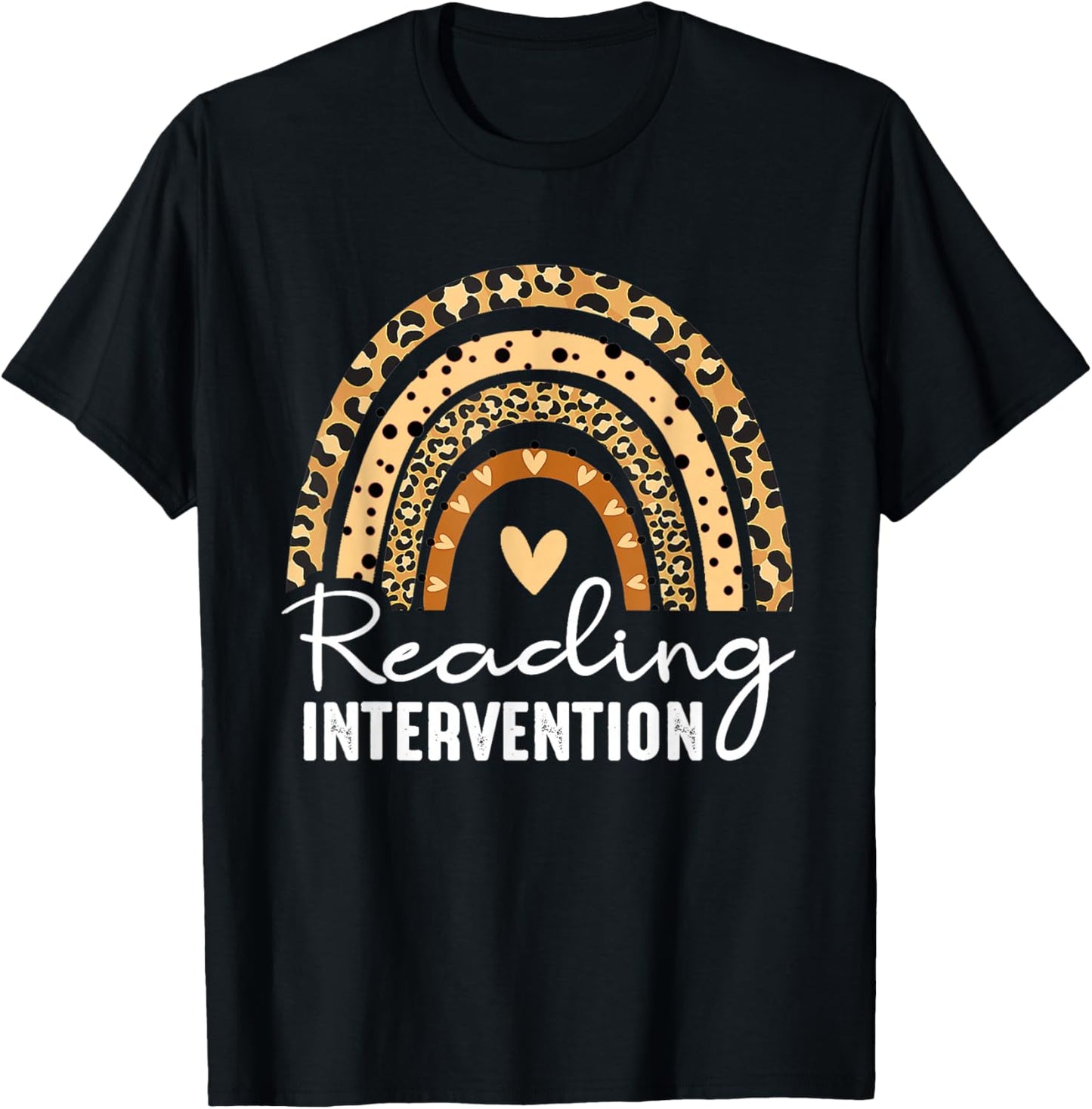 Reading Intervention Teacher Leopard Rainbow T-Shirt - T-Shirt | Black