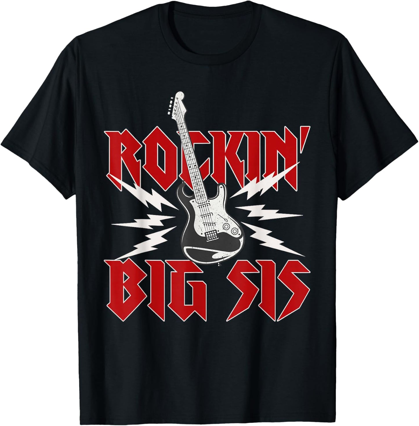 Big Sister Rockin One Birthday Family Matching Rock Guitar T-Shirt - T-Shirt | Black