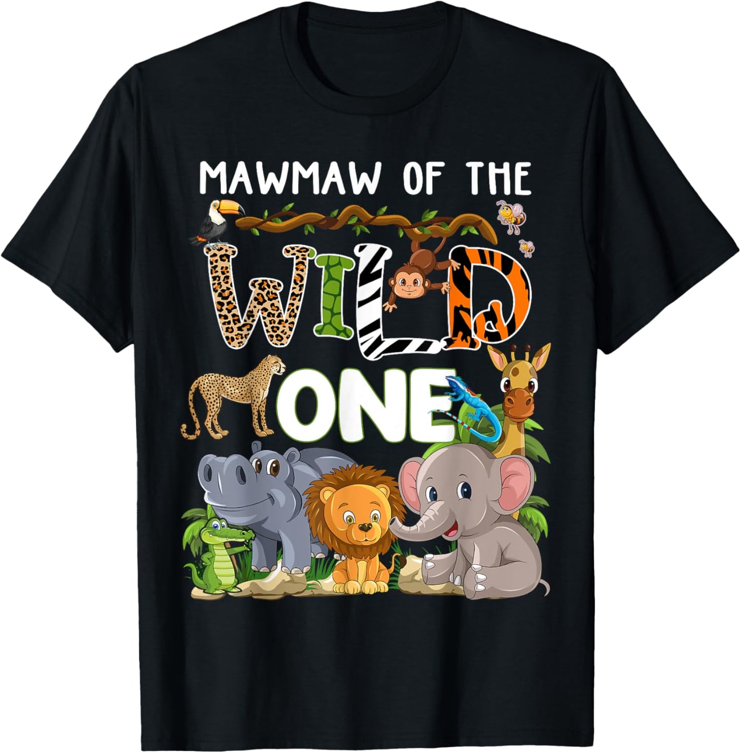 Mawmaw Of The Wild One Zoo Theme Birthday Safari Jungle T-Shirt - T-Shirt | Black