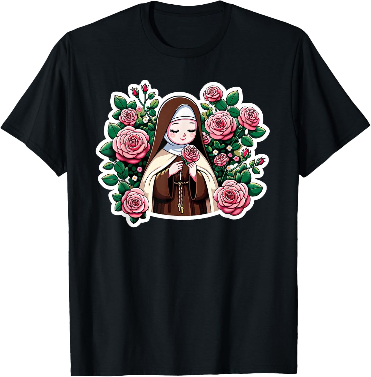 St Therese of Lisieux Kids Little Flower Rose Catholic Saint T-Shirt - T-Shirt | Black