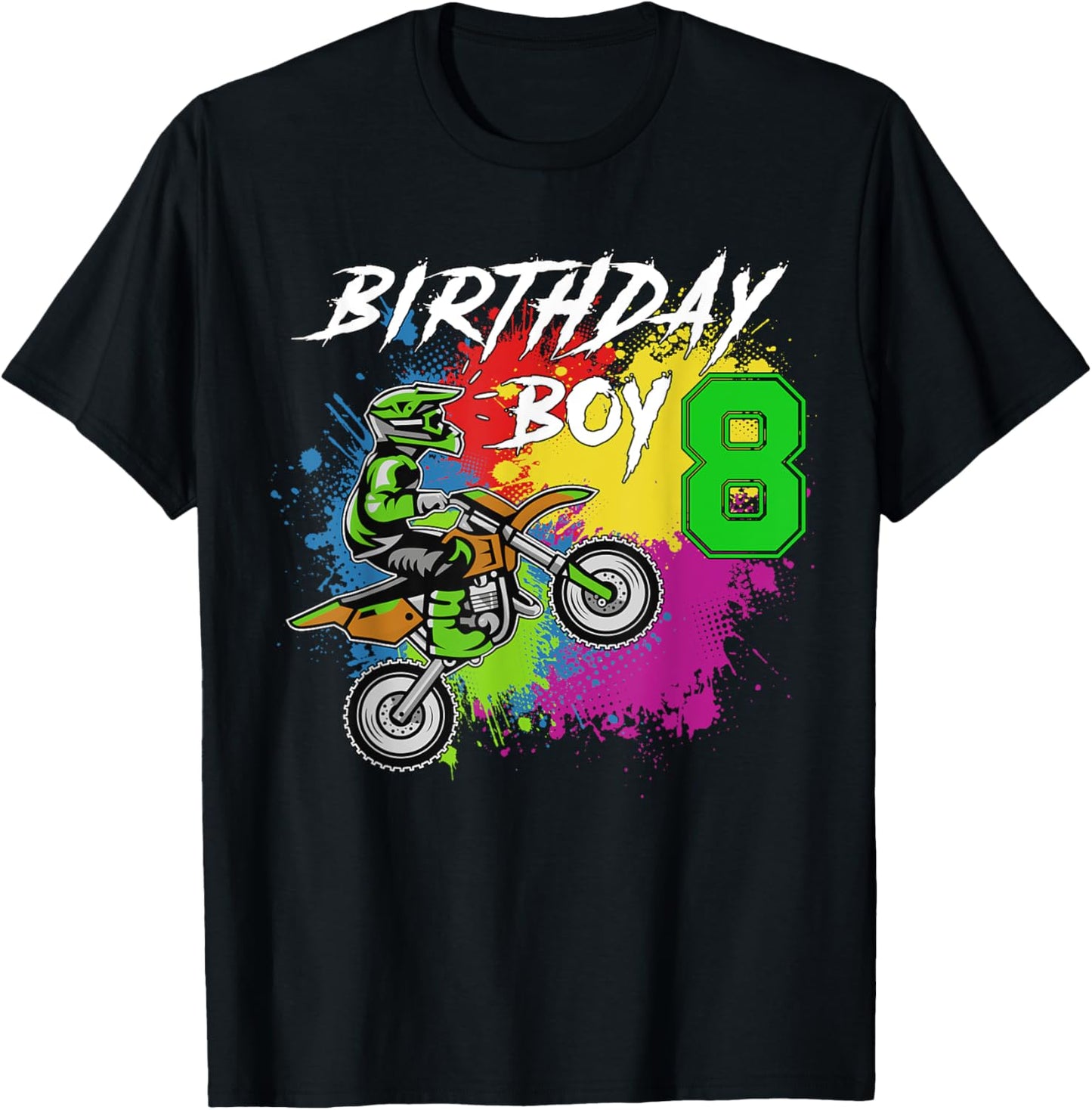 Motocross MX 8th Gift | 8 Year Old Dirt Bike Birthday Party T-Shirt - T-Shirt | Black