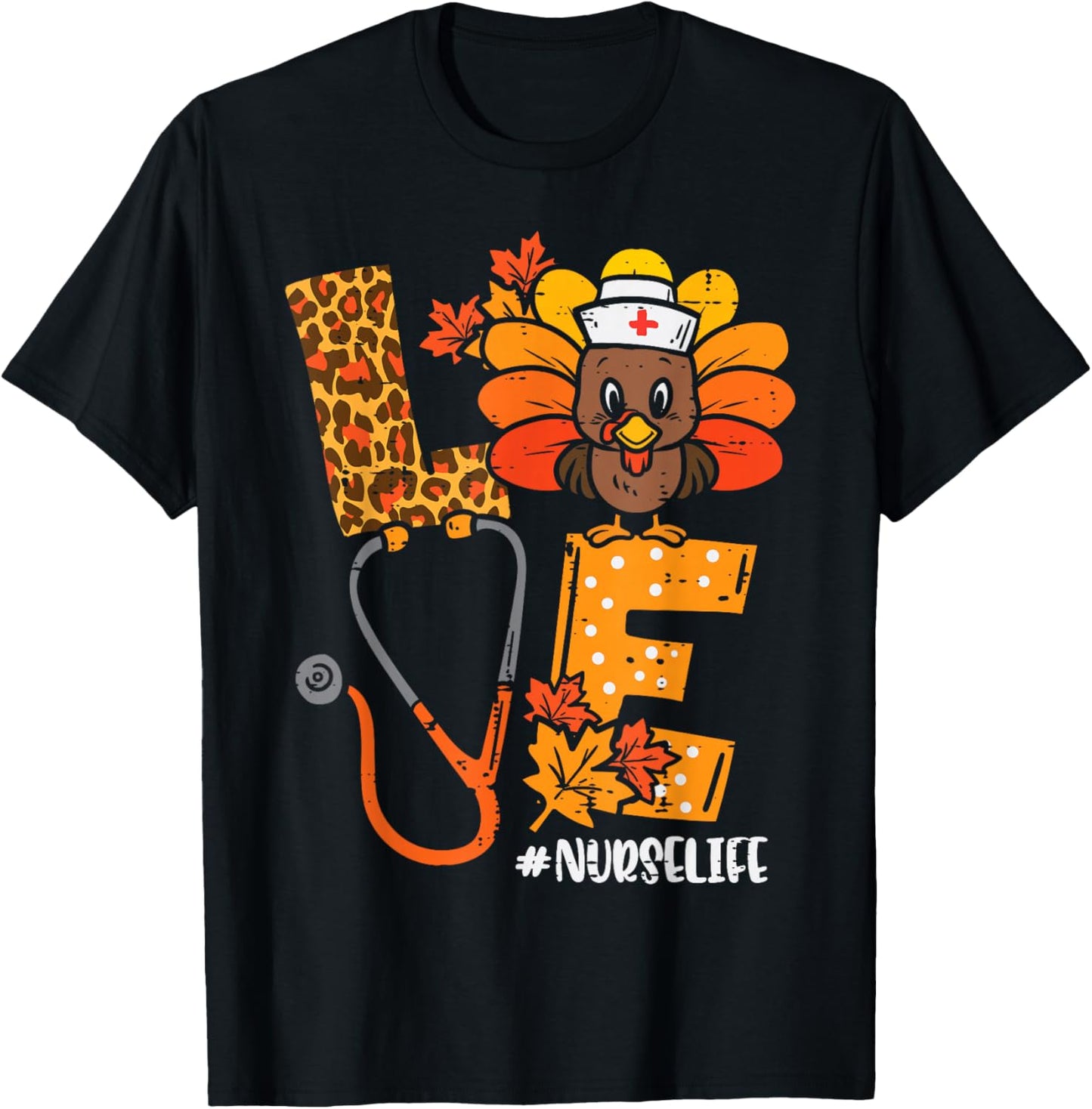 Love Turkey Thanksgiving Nurse Life Fall Scrub Top Women T-Shirt - T-Shirt | Black