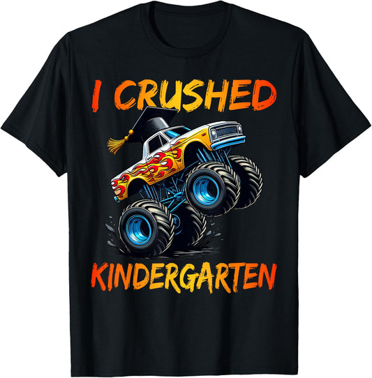 I Crushed Kindergarten Graduation Monster Truck Preschool T-Shirt - T-Shirt | Black
