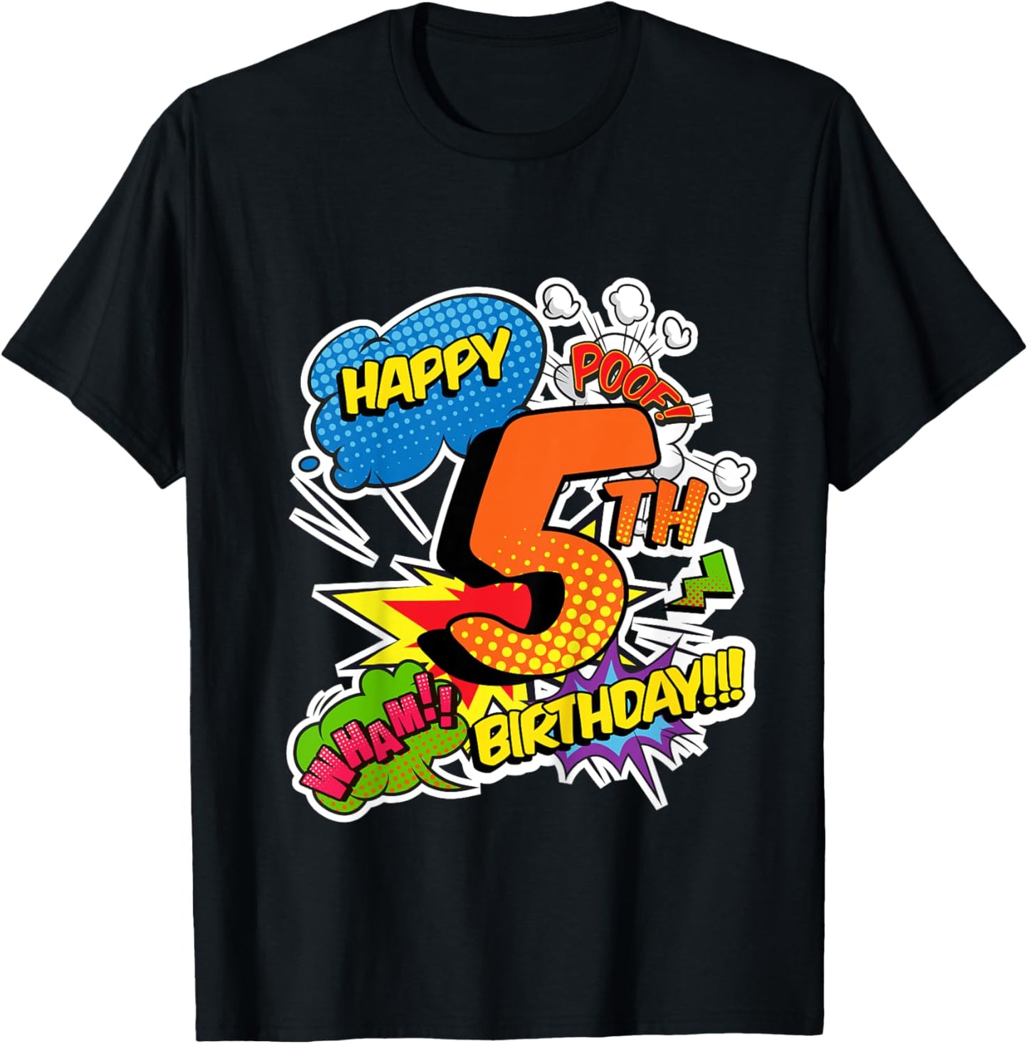 Kids Happy 5th Birthday Boys Comic Style superpower Superheroes T-Shirt - T-Shirt | Black