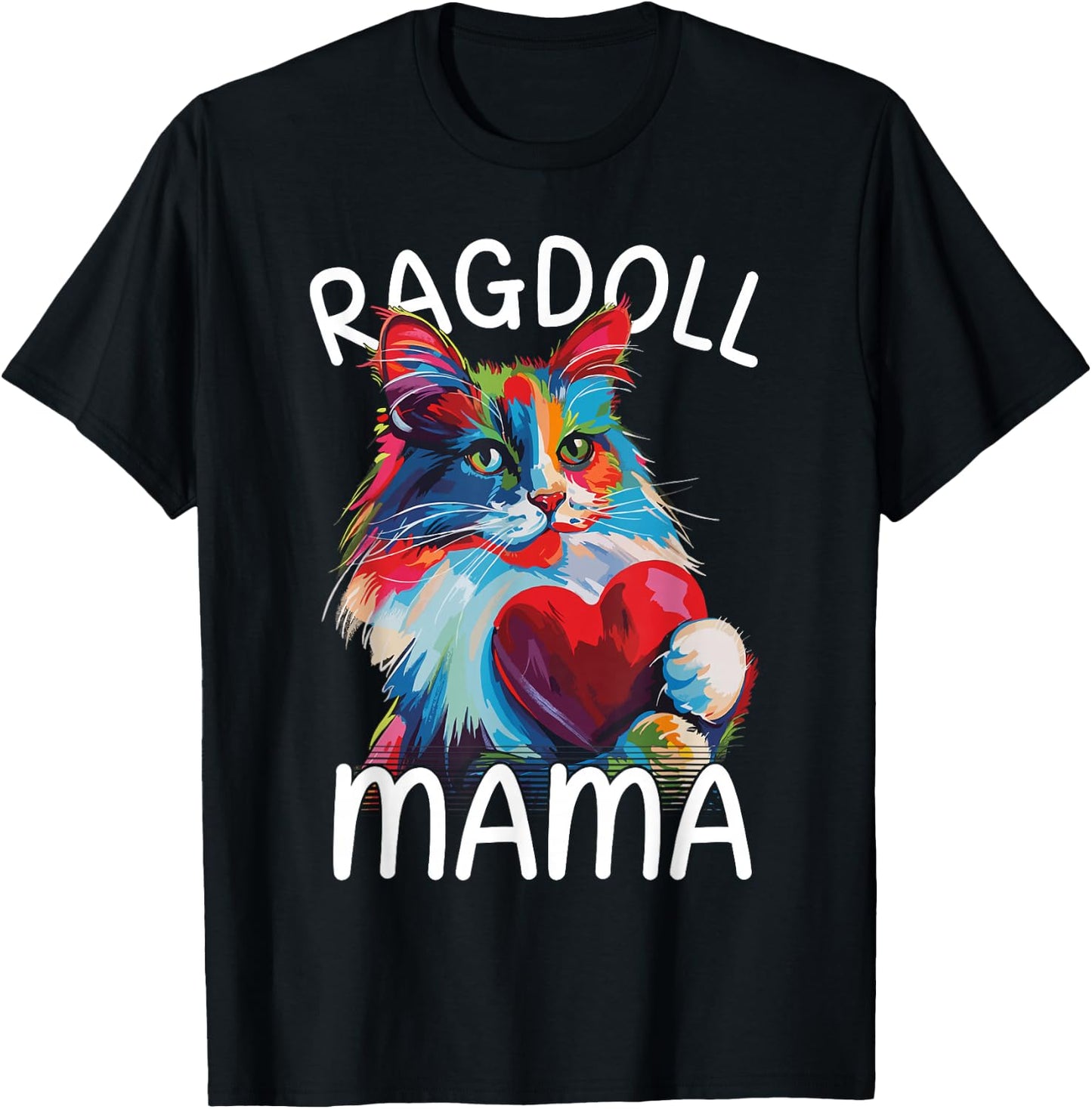 Ragdoll Cat Lovers Mom Heart Pop Art Ragdoll Cat Mom T-Shirt - T-Shirt | Black