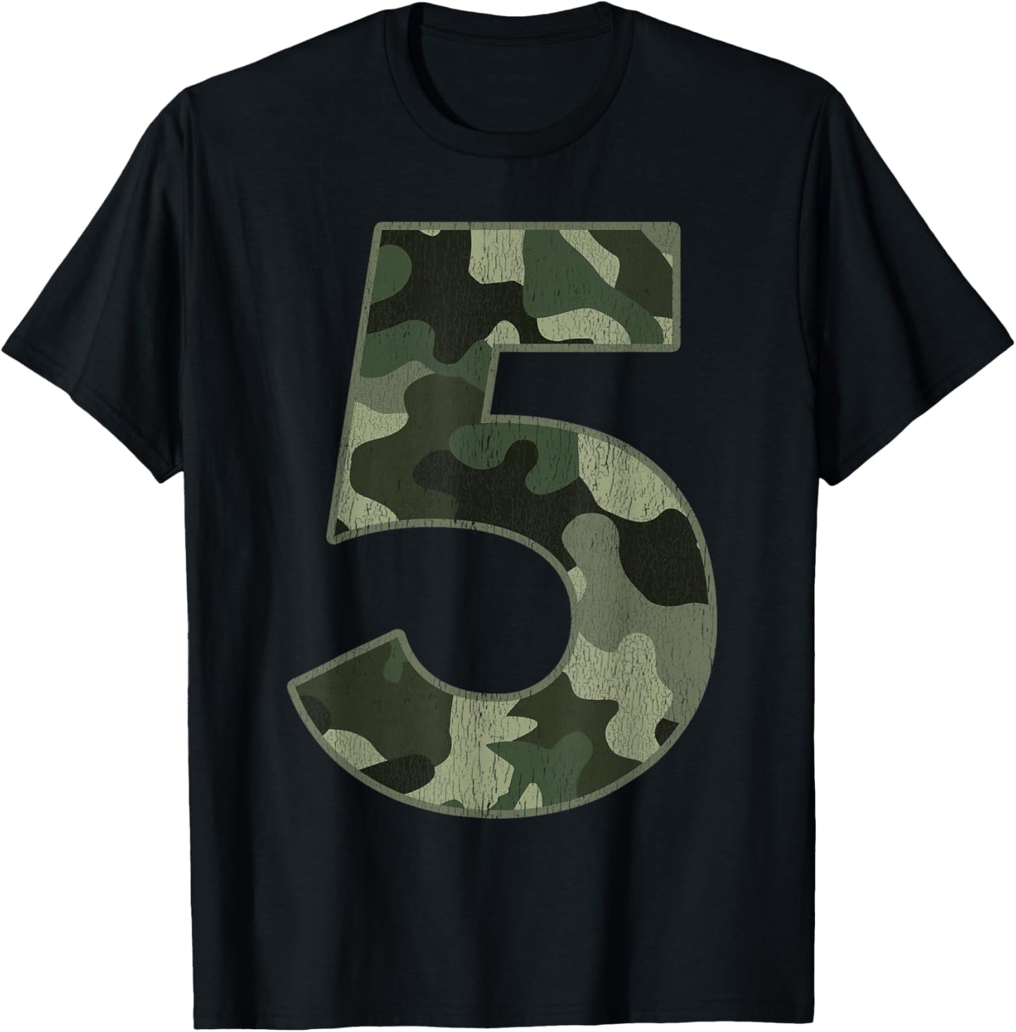 5th Birthday Army Birthday Party 5 Years Old Camo Number 5 T-Shirt - T-Shirt | Black