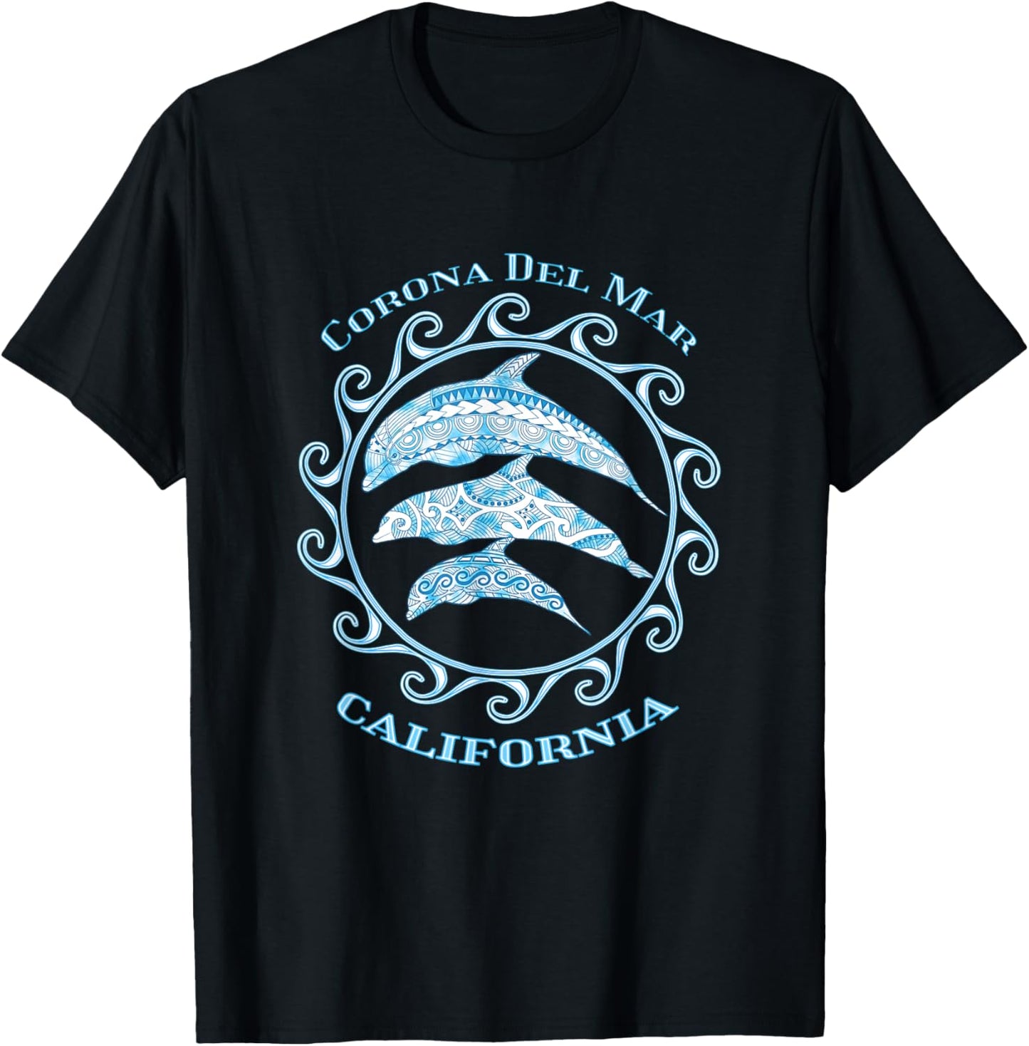 Corona Del Mar California Tribal Dolphins Ocean Animals T-Shirt - T-Shirt | Black