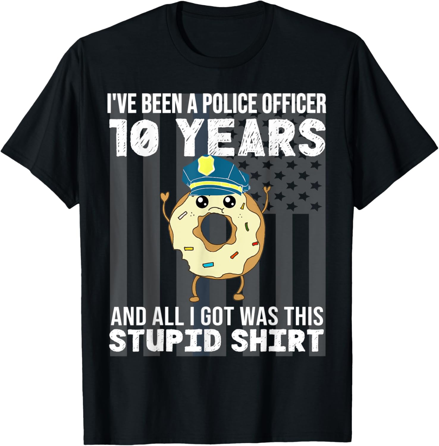 10 Year Police Officer Anniversary Ten Years of Service T-Shirt - T-Shirt | Black