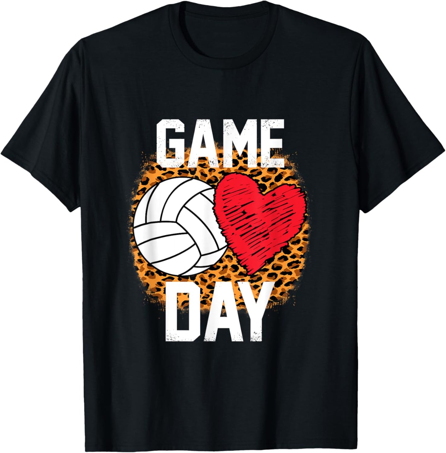 Funny Volleyball Game Day Leopard Cheetah Print Volleyball T-Shirt - T-Shirt | Black