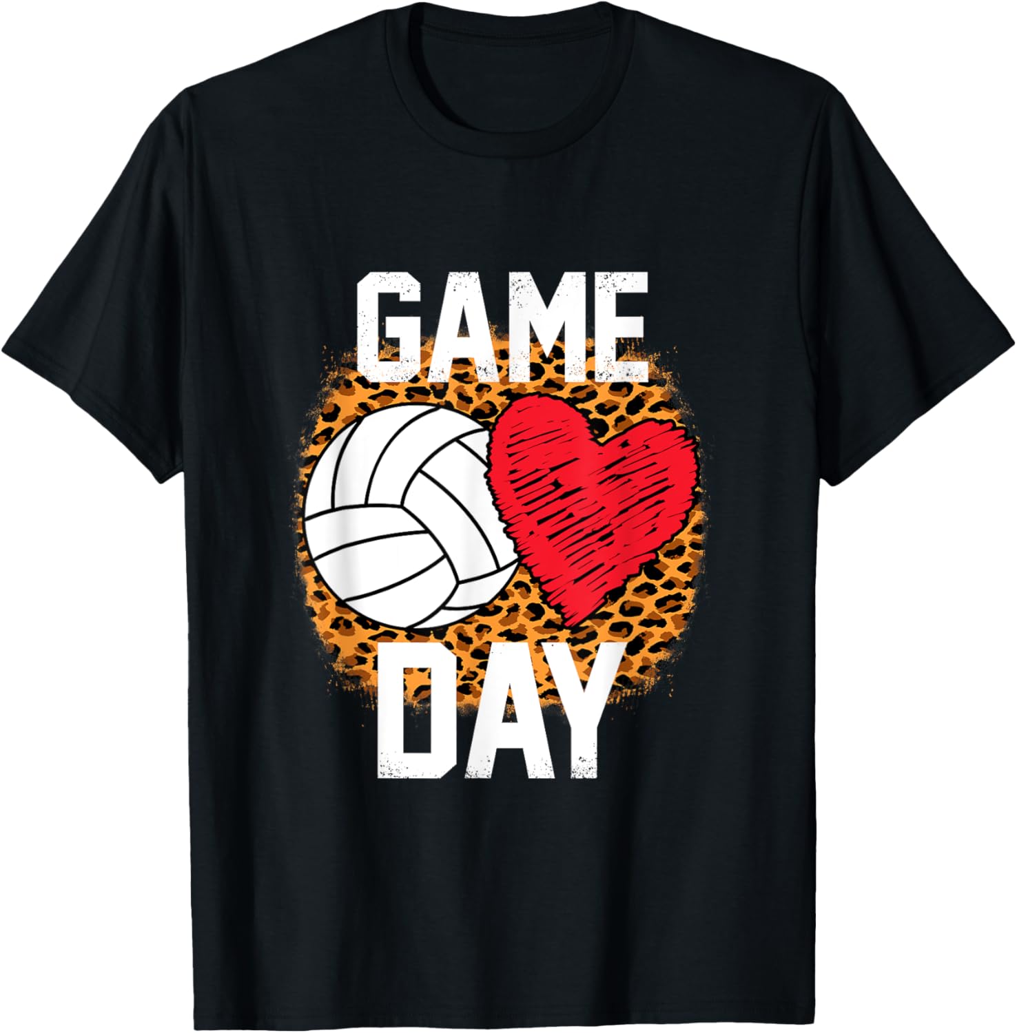Funny Volleyball Game Day Leopard Cheetah Print Volleyball T-Shirt - T-Shirt | Black