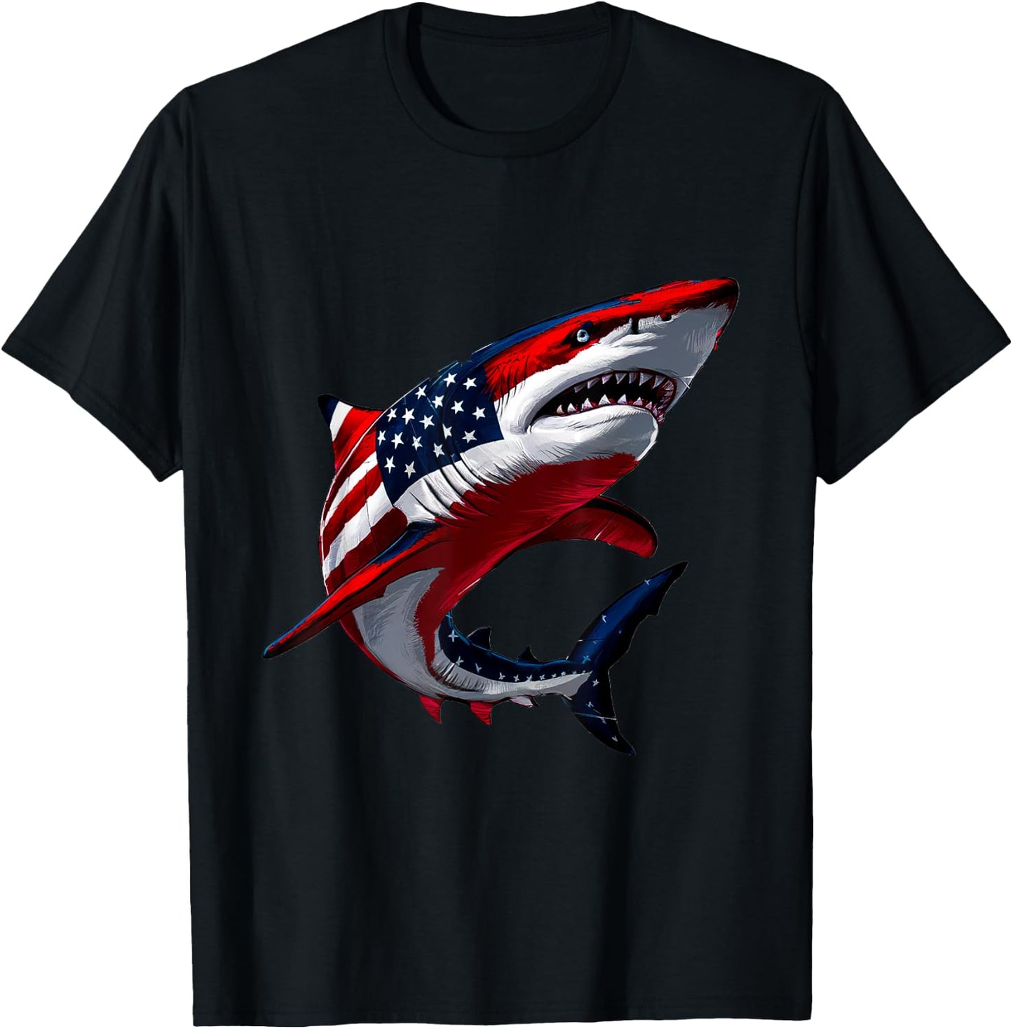 Shark USA Flag Patriotic 4th of July Men Boys Girls Kids T-Shirt - T-Shirt | Black