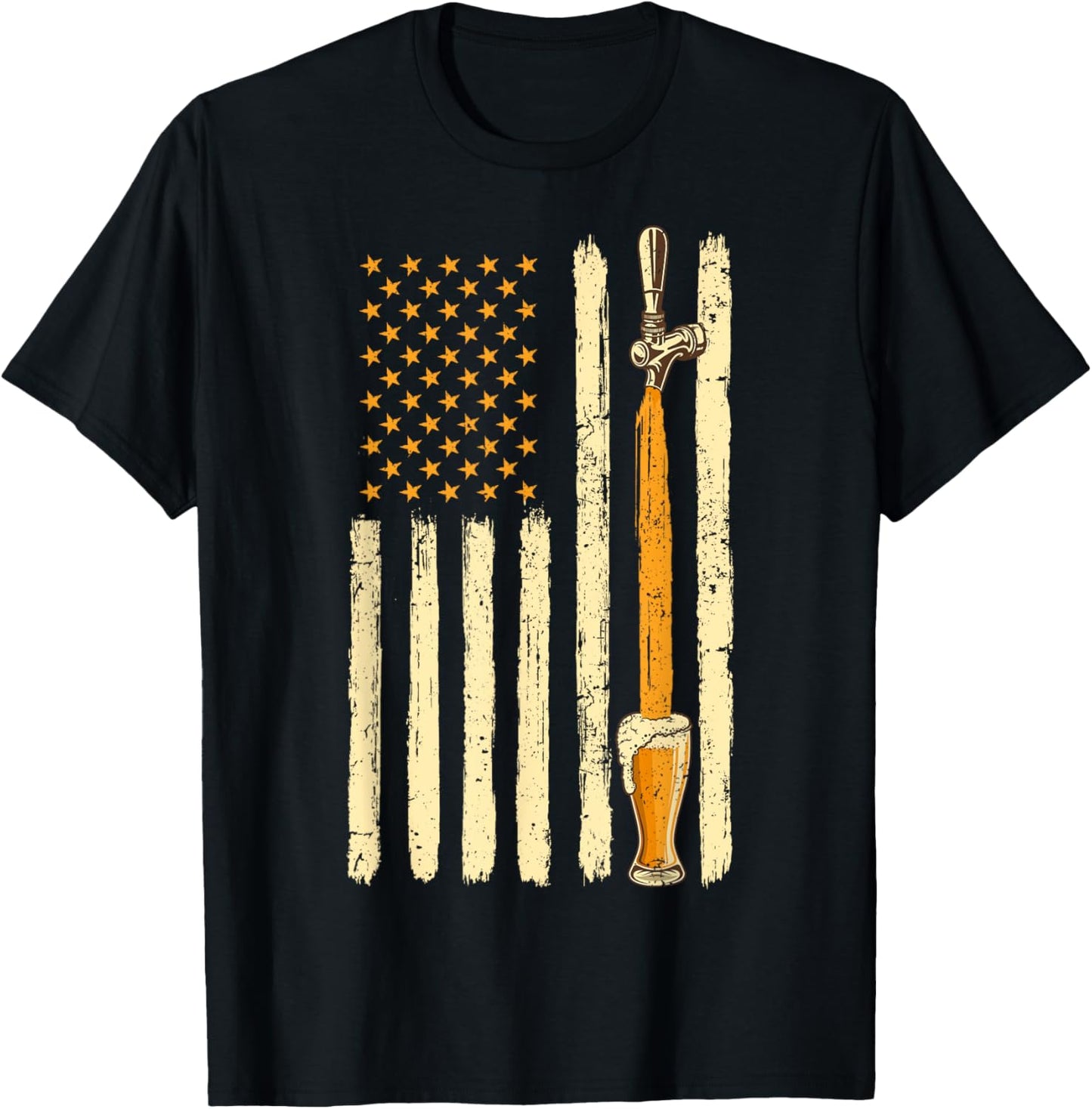 Craft Beer Tap Distressed American Flag Patriotic Alcohol T-Shirt - T-Shirt | Black