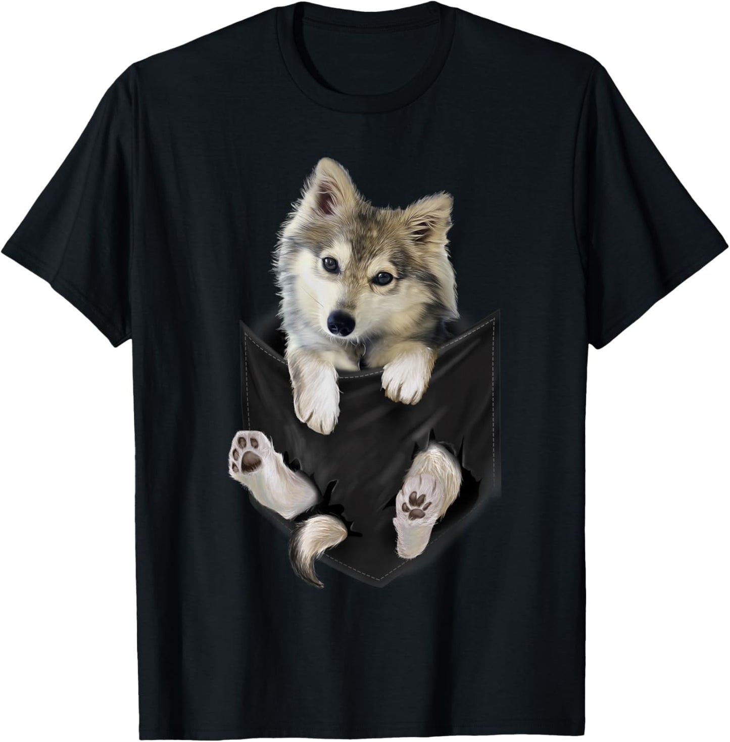 Wolf White Pup in Pocket Wolves Shirt Gifts T-Shirt - T-Shirt | Black