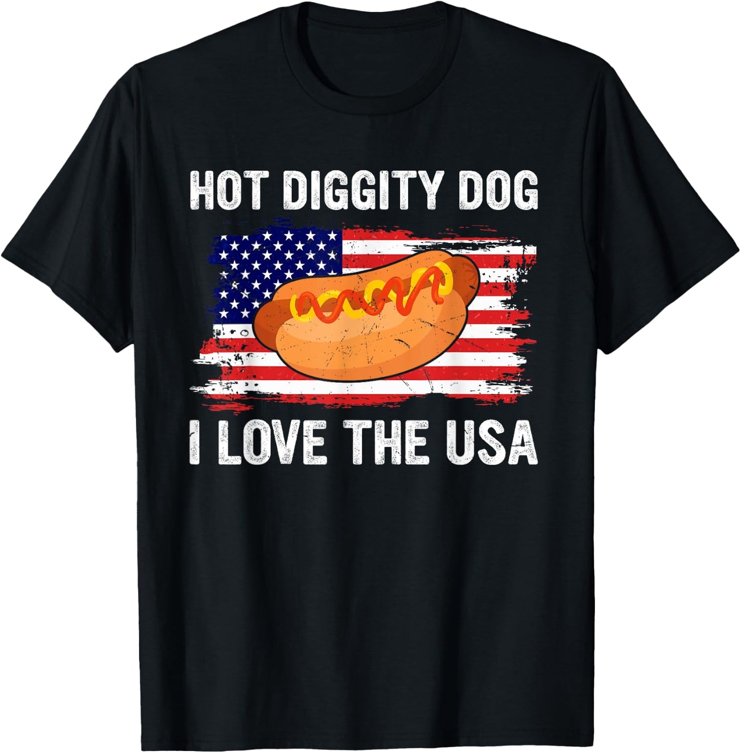 Hot Diggity Dog I Love USA - Funny Fourth of July T-Shirt - T-Shirt | Black