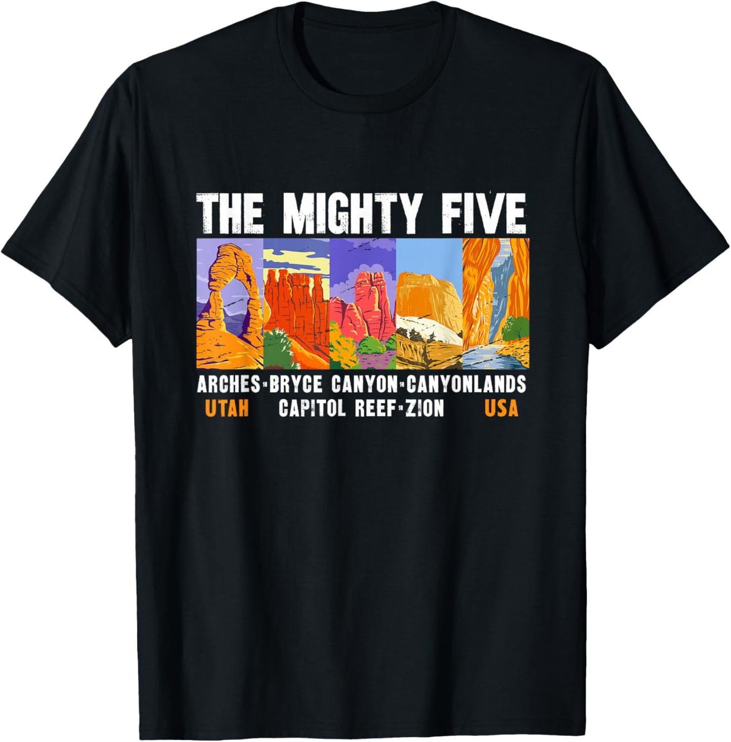 Mighty Five Utah National Parks Distressed Vintage T-Shirt - T-Shirt | Black