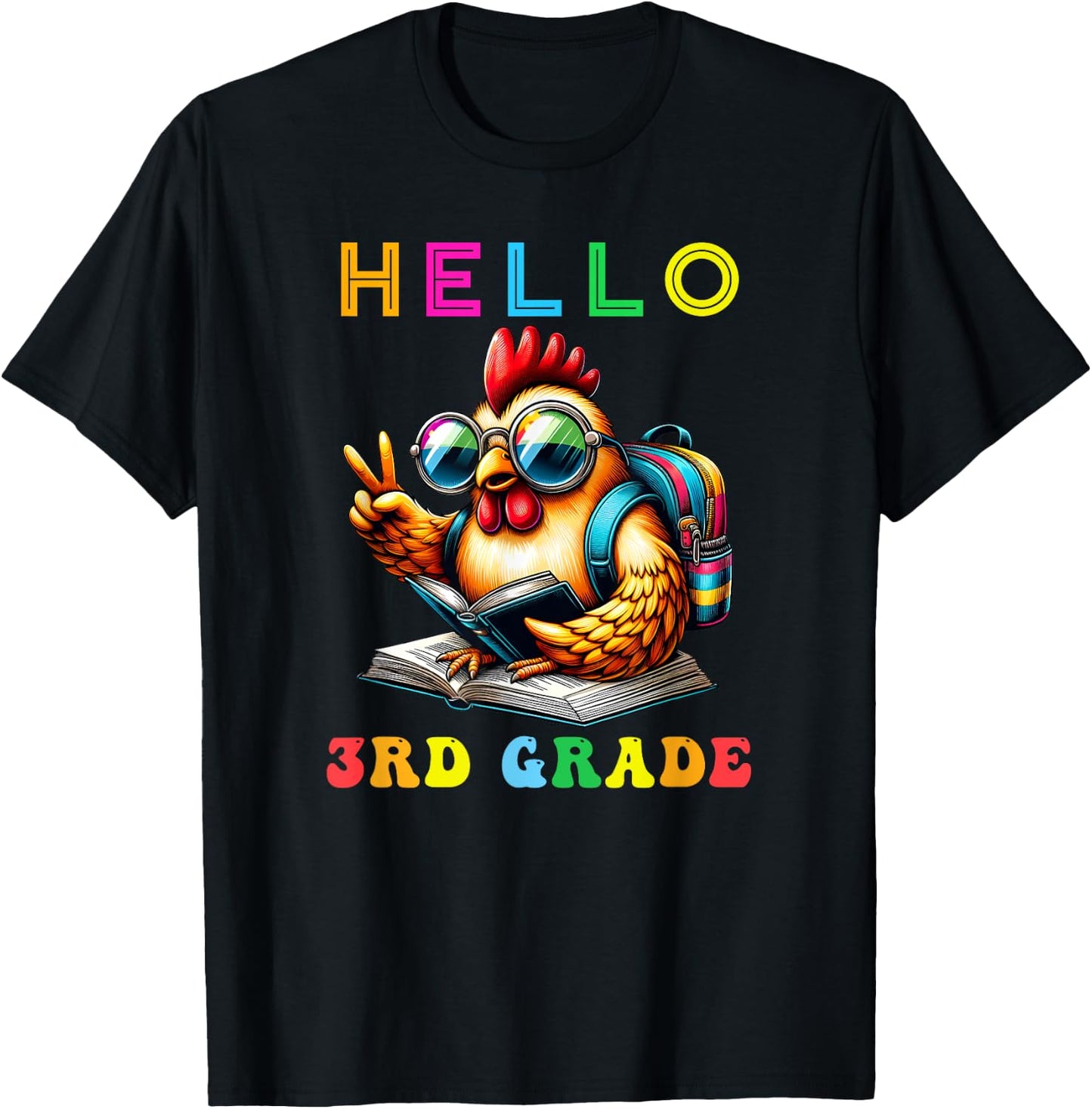 Hello Third Grade Chicken Lover Back to School Kids Teacher T-Shirt - T-Shirt | Black