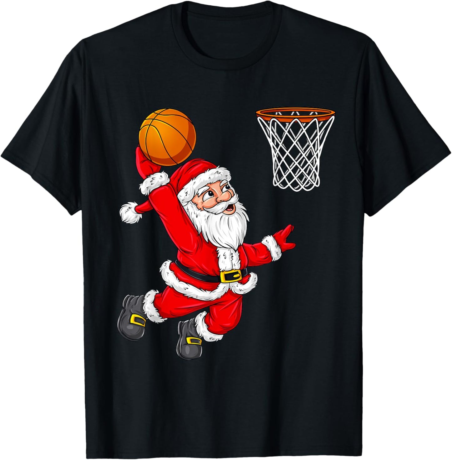 Christmas Santa Claus Dunking A Basketball Funny Xmas T-Shirt - T-Shirt | Black