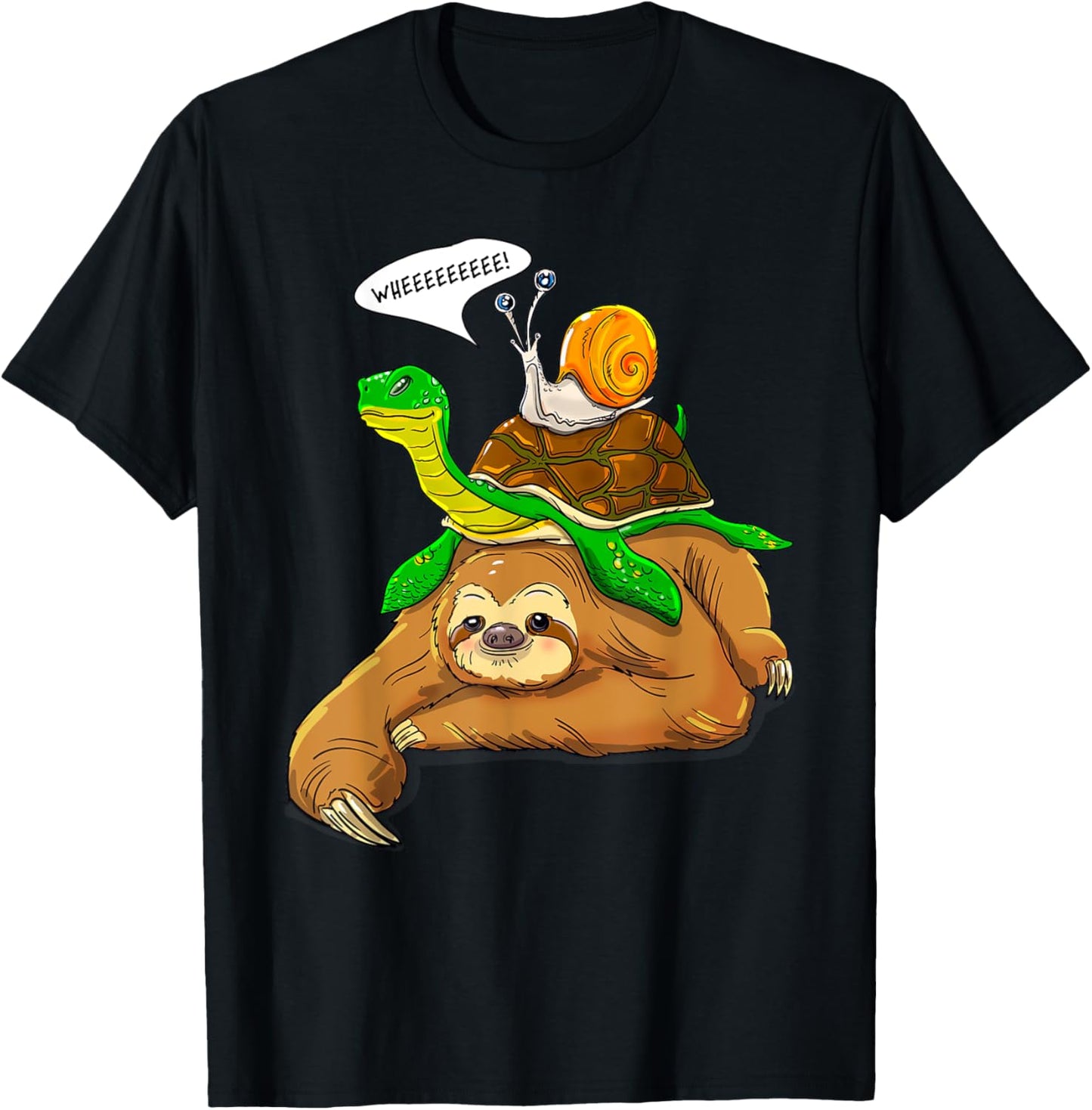 Sloth Turtle Snail Funny Humor Cute Animal Lover T-Shirt - T-Shirt | Black