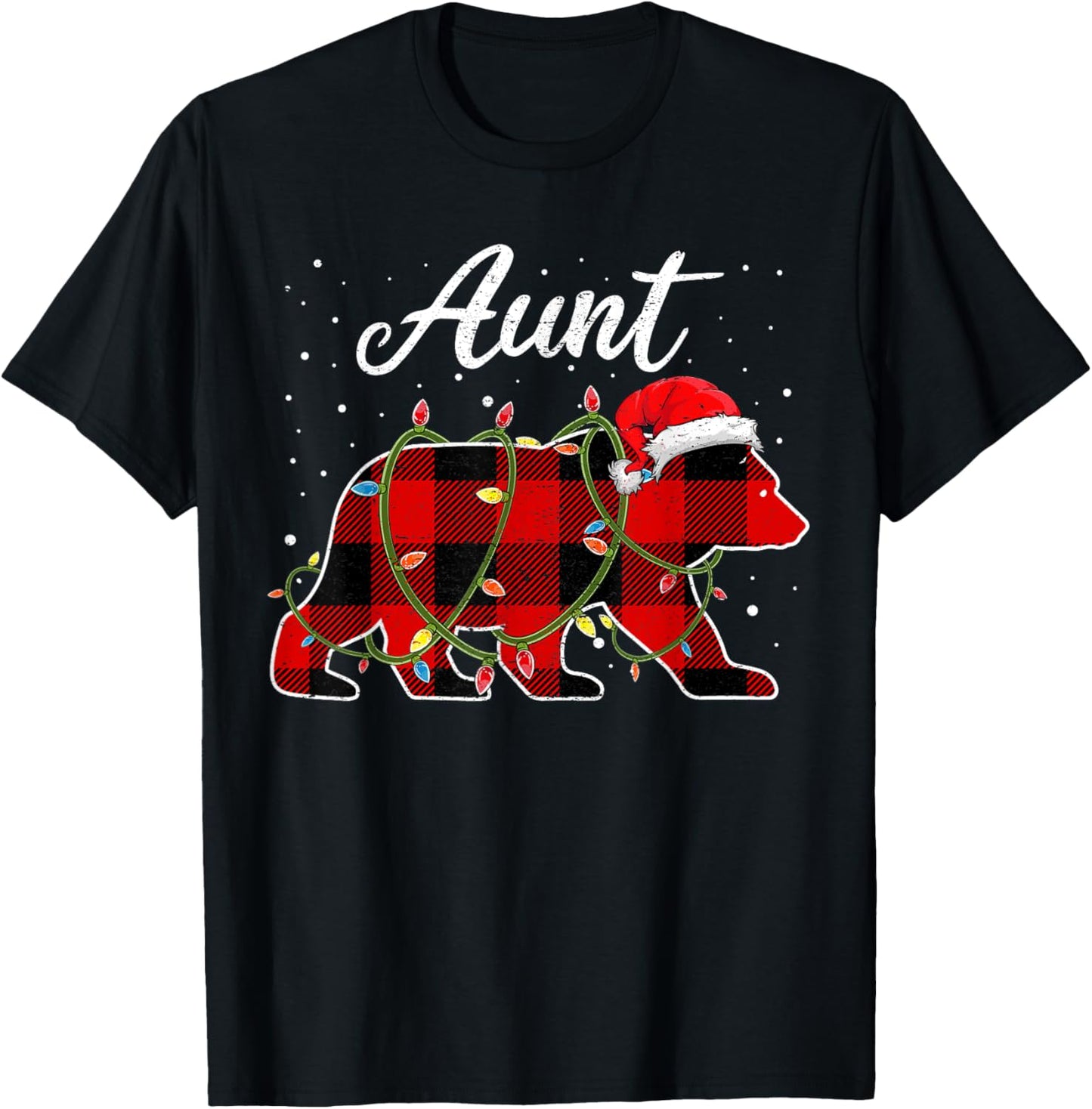 Aunt Bear Shirt, Red Buffalo Plaid Auntie Bear Pajama T-Shirt - T-Shirt | Black