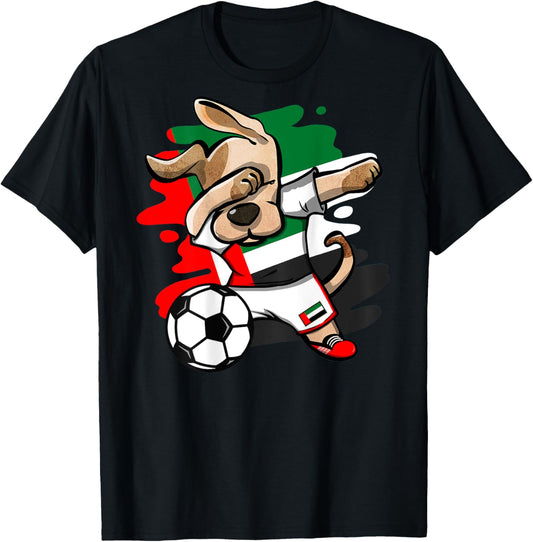 Dabbing Dog United Arab Emirates Soccer Fans Jersey Flag T-Shirt - T-Shirt | Black