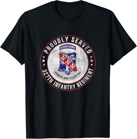 Proudly Served 327th Infantry Regiment Airborne Veterans Day T-Shirt - T-Shirt | Black
