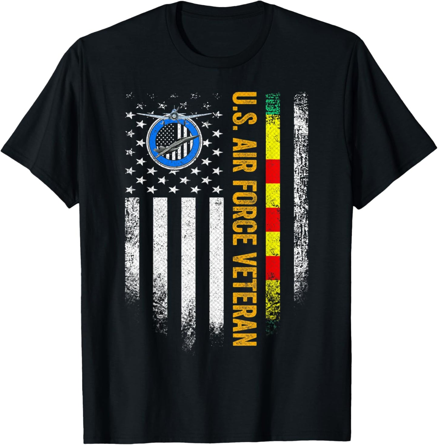 Vintage USA American Flag Proud US Air Force Vietnam Veteran T-Shirt - T-Shirt | Black
