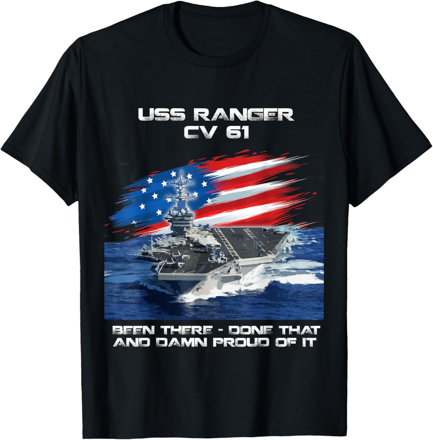 USS Ranger CV 61 Aircraft Carrier Veteran USA Flag Xmas T-Shirt - T-Shirt | Black
