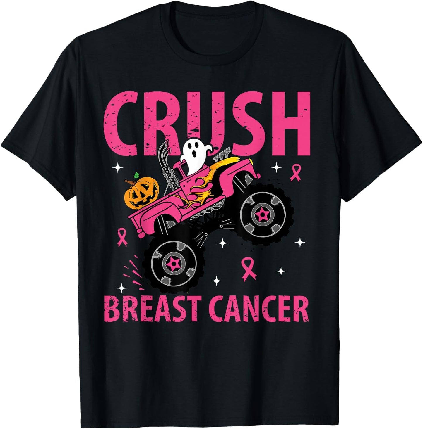 Crush Breast Cancer Awareness Monster Truck Halloween kids T-Shirt - T-Shirt | Black