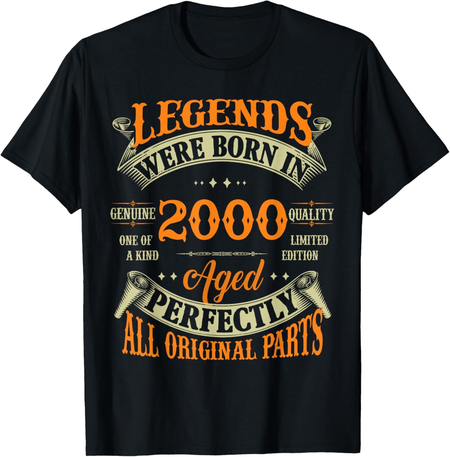 25th Birthday Vintage Legends Born In 2000 25 Years Old T-Shirt - T-Shirt | Black