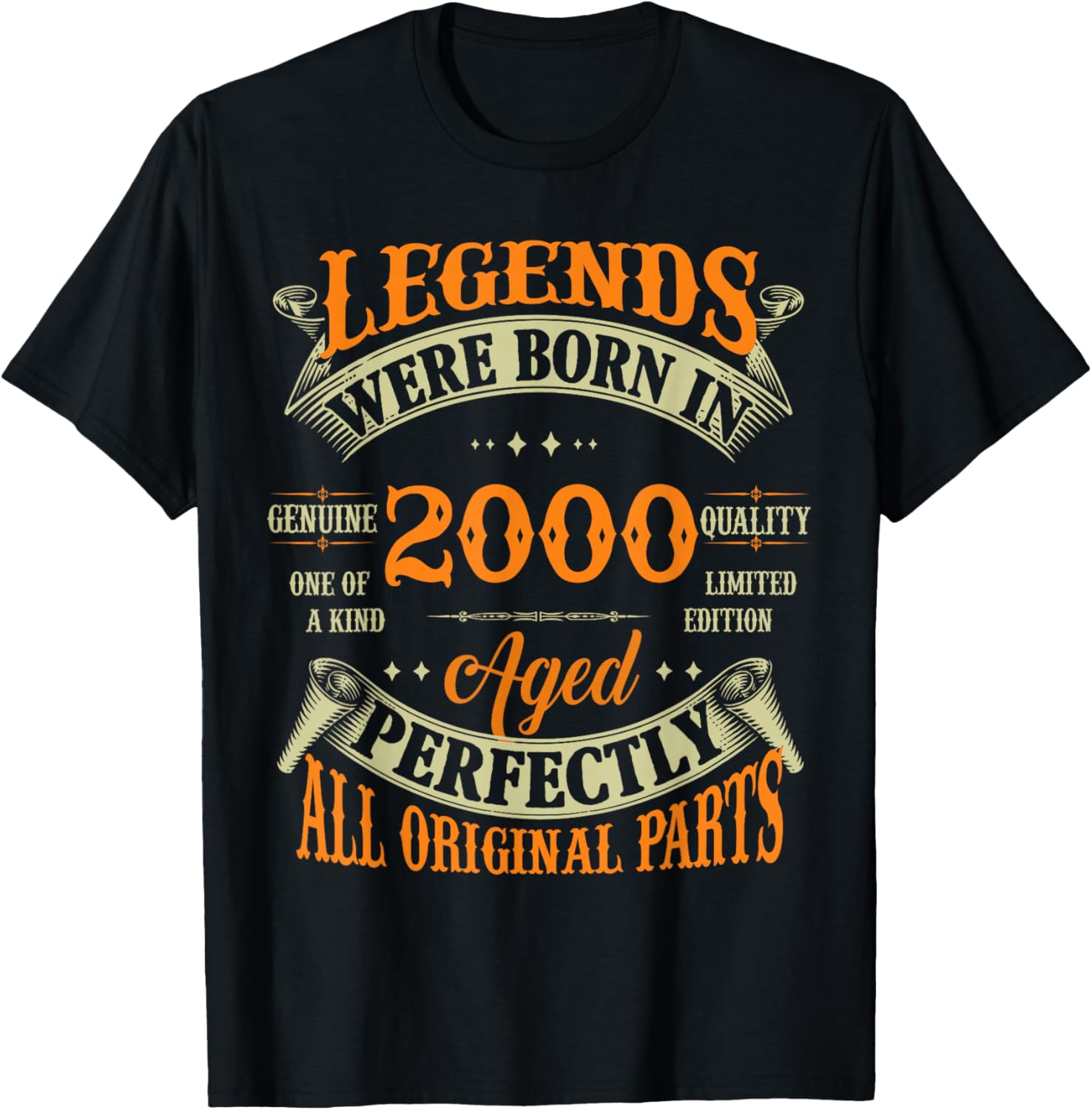 25th Birthday Vintage Legends Born In 2000 25 Years Old T-Shirt - T-Shirt | Black