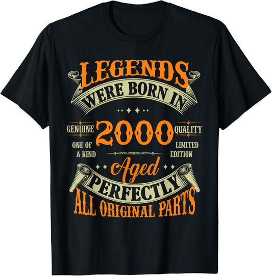 25th Birthday Vintage Legends Born In 2000 25 Years Old T-Shirt - T-Shirt | Black