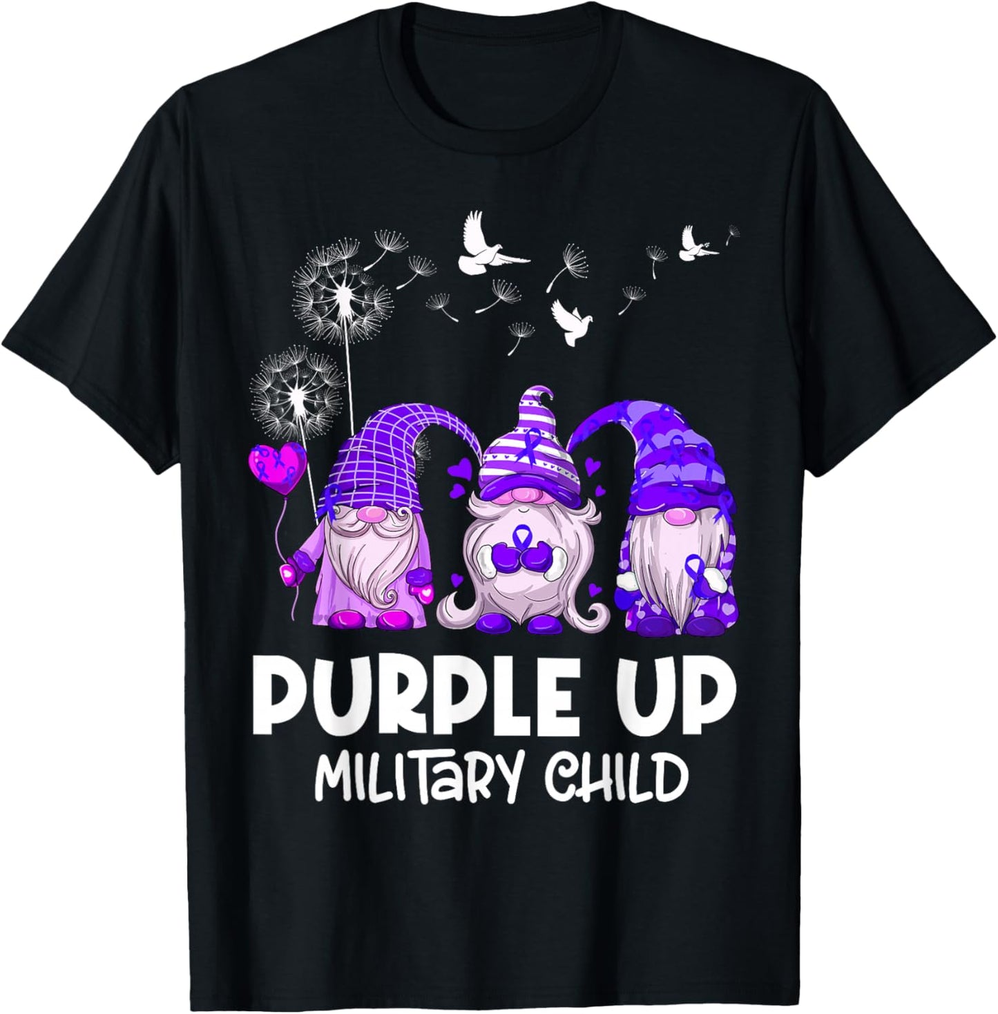 Purple Up For Military Kids - Gnome Military Child Month T-Shirt - T-Shirt | Black