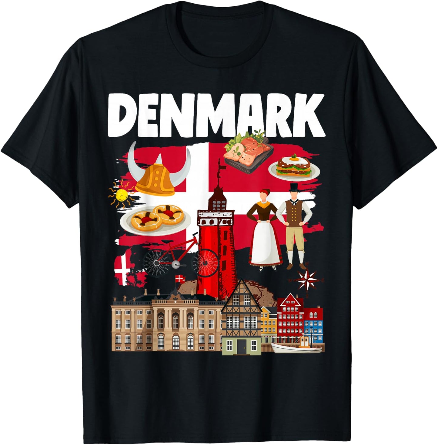 Denmark Flag Outfit Idea For Kids Danish Flag & Danish Food T-Shirt - T-Shirt | Black