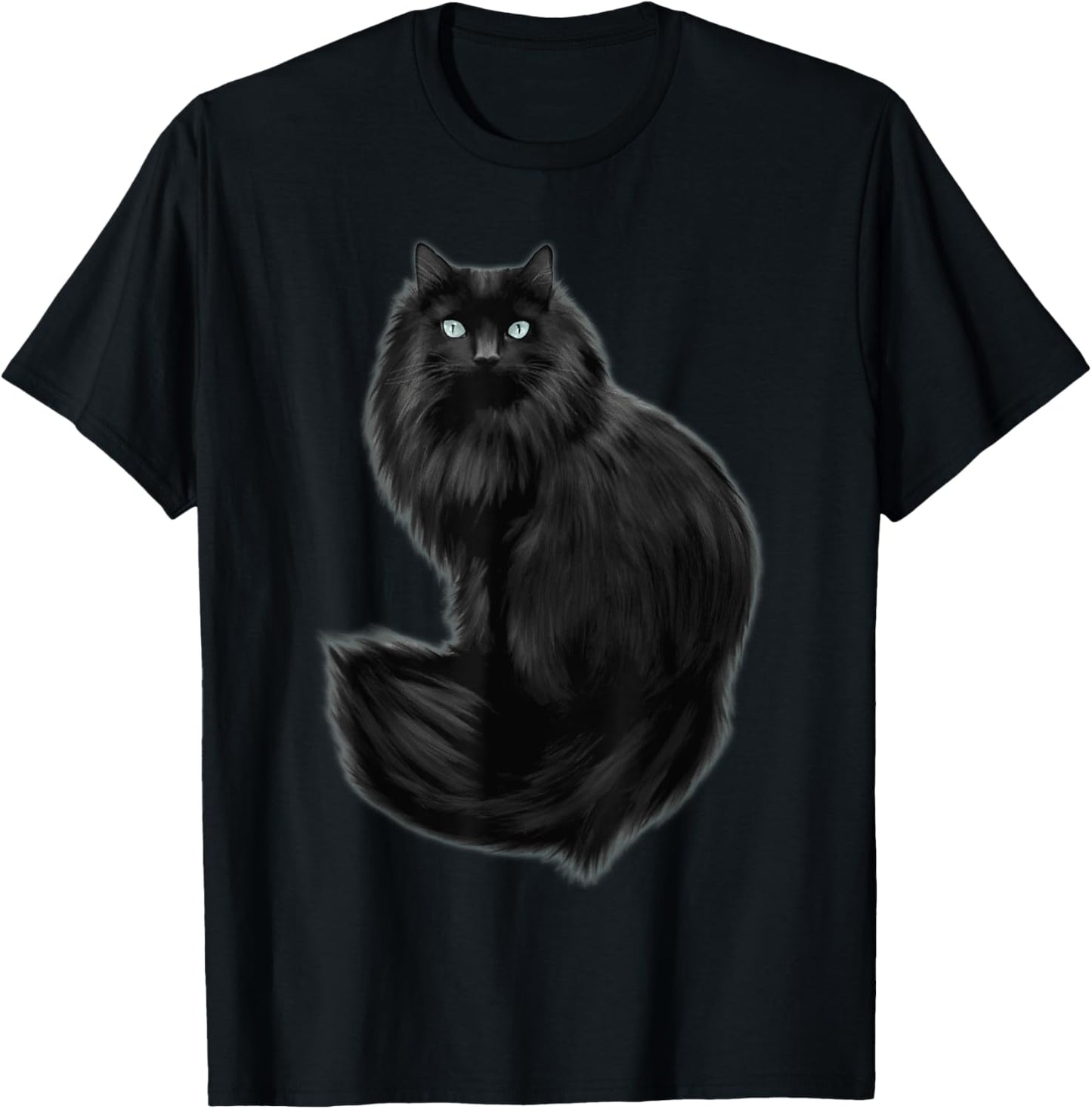 Beautiful Maine Coon Cat With Pretty Eyes Long Hair Cat T-Shirt - T-Shirt | Black