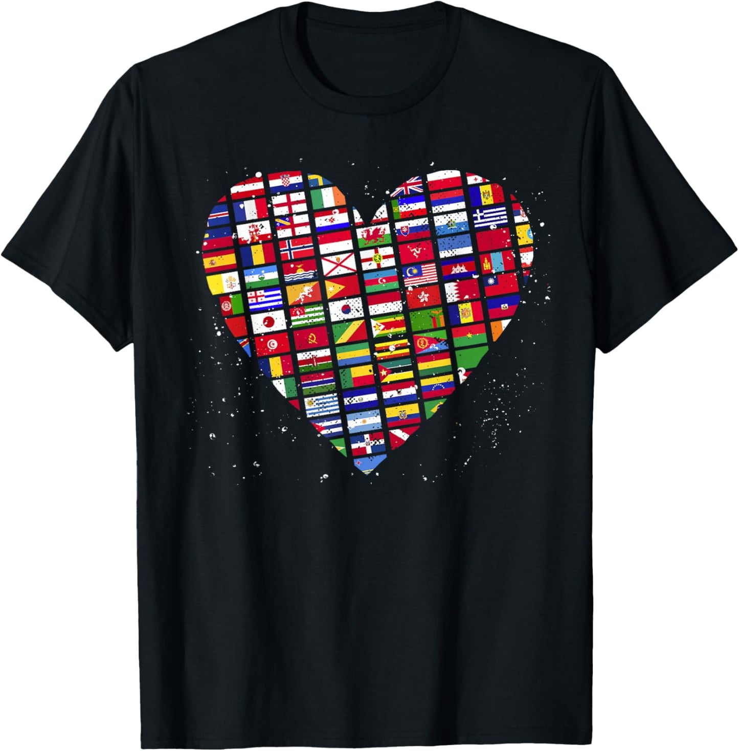 Heart World Country Flags Planet Birthday Earth Day T-Shirt - T-Shirt | Black