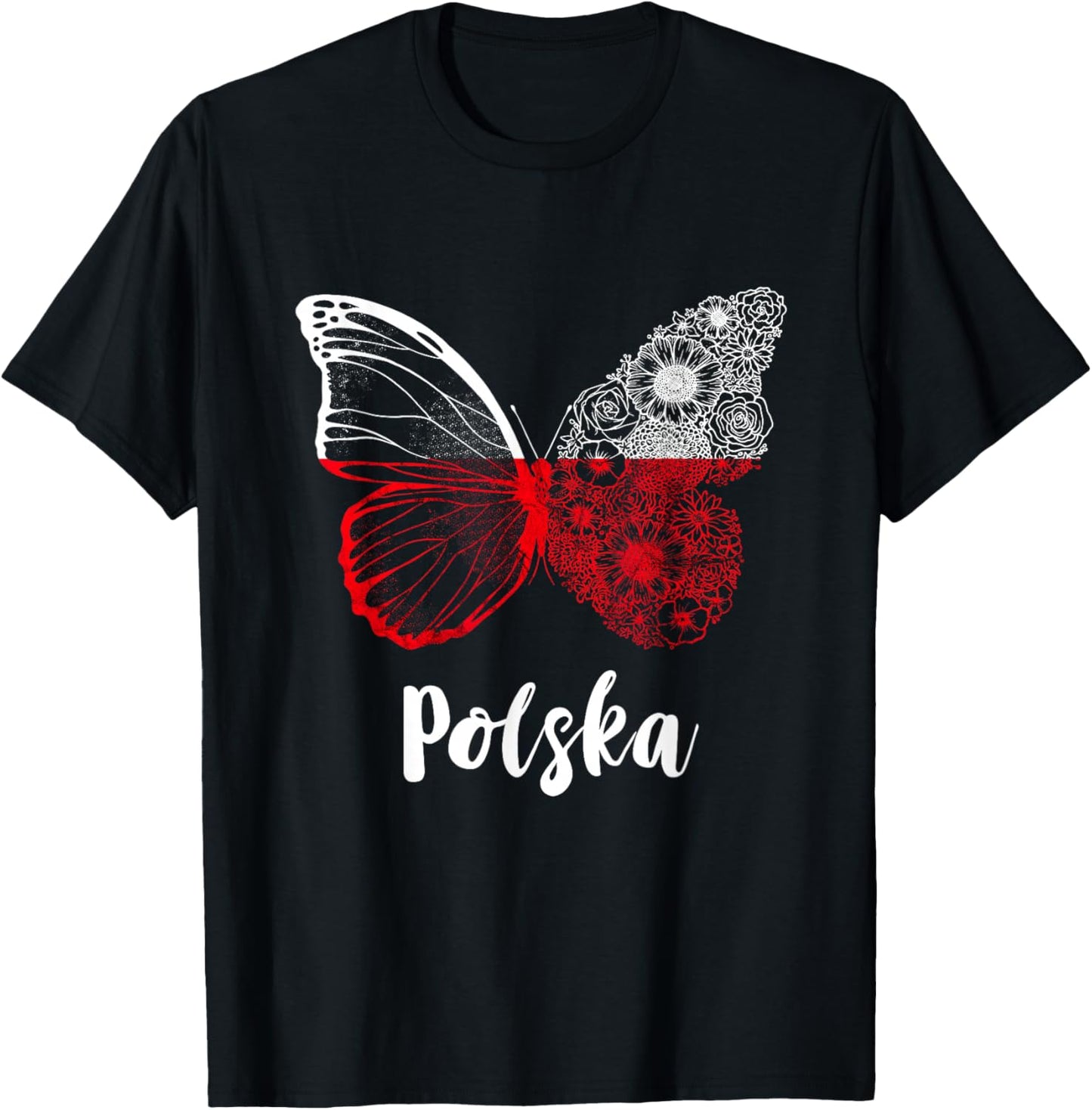 Polska Butterfly Wing Polish Pride Poland Flag Polish Roots T-Shirt - T-Shirt | Black