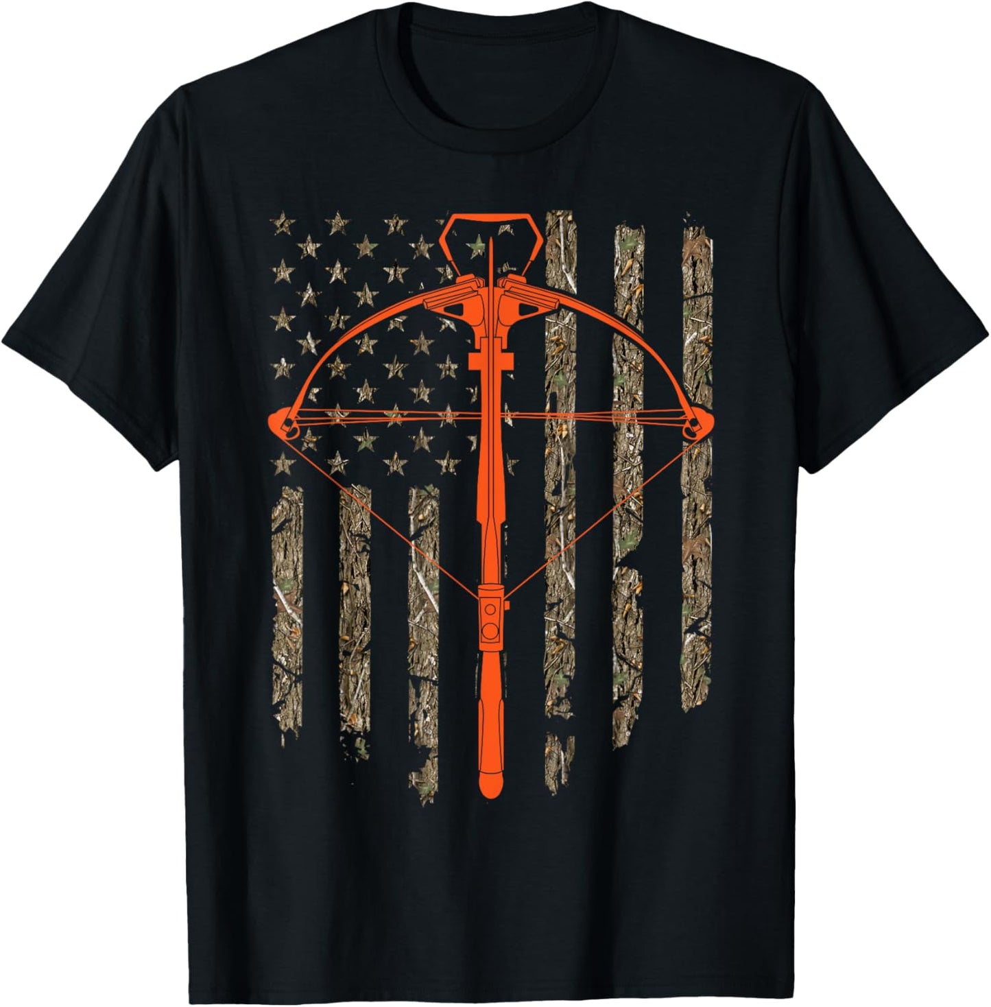 Crossbow Archery Bow Hunting Camo American Flag Distressed Men T-Shirt - T-Shirt | Black