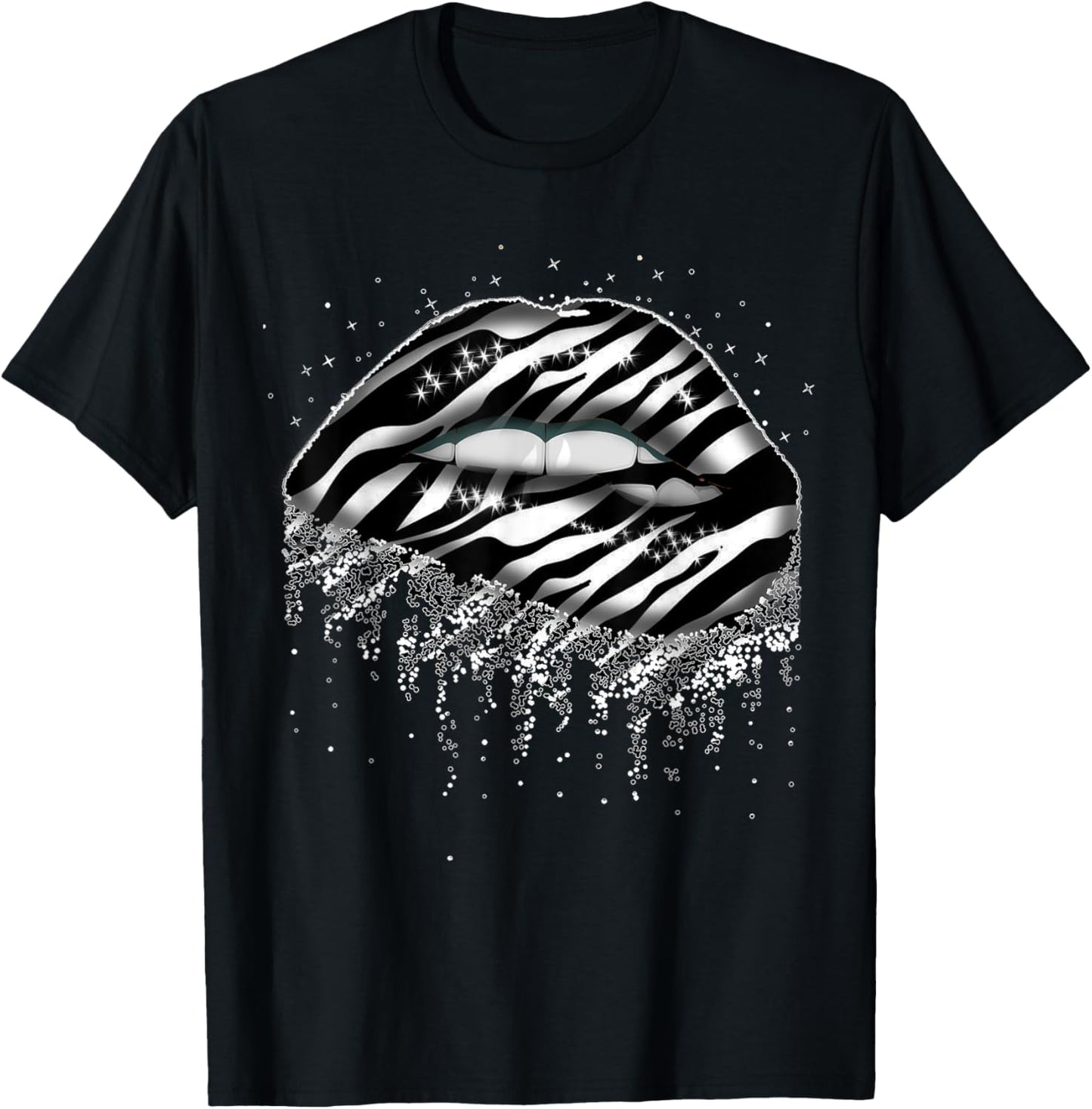 Stripes In Lips Shape For Wildlife Animal Fans Zebra Print T-Shirt - T-Shirt | Black