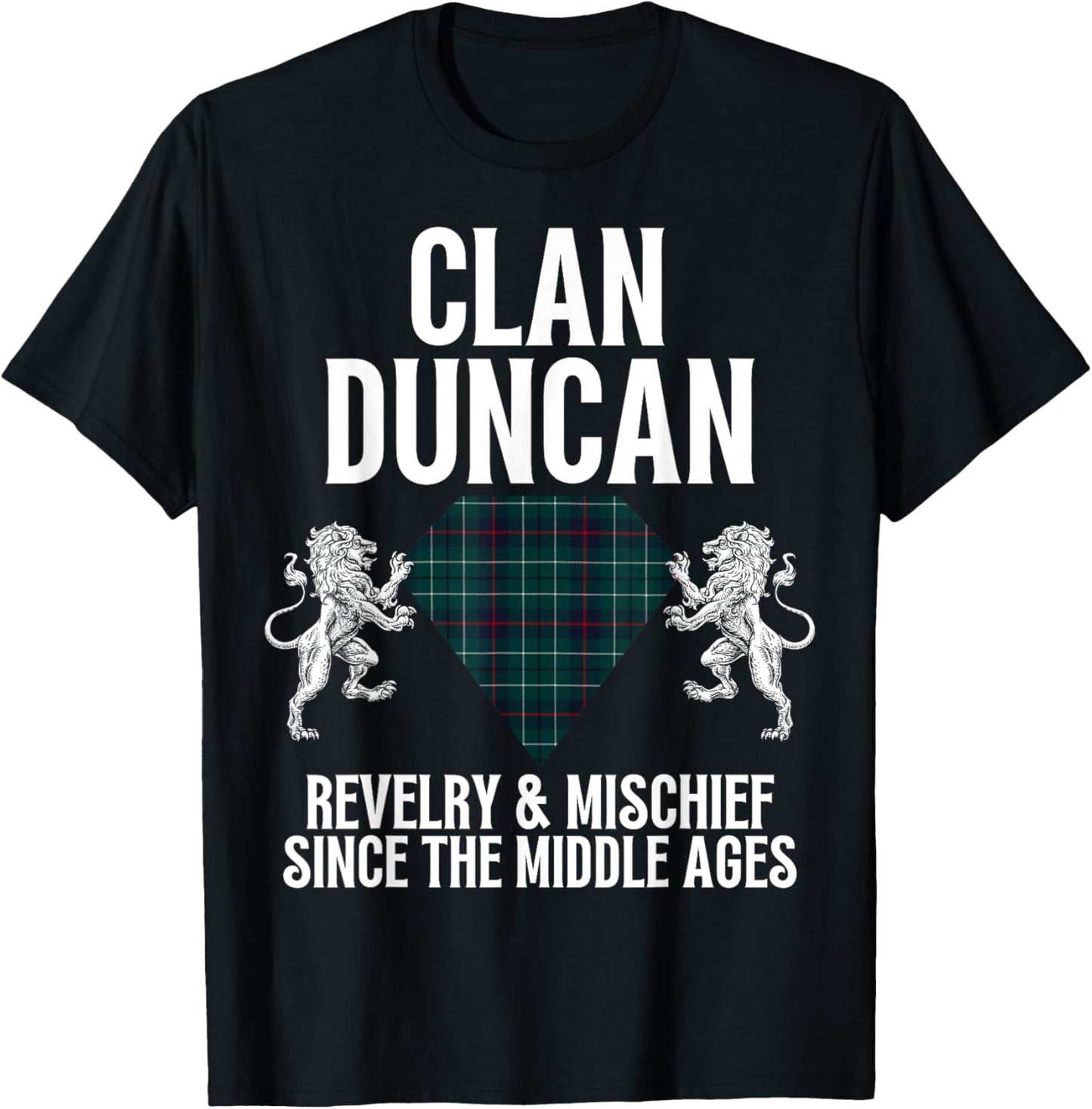 HighlandFour Duncan Clan Scottish Name Coat Of Arms Tartan Family Party T-Shirt - T-Shirt | Black