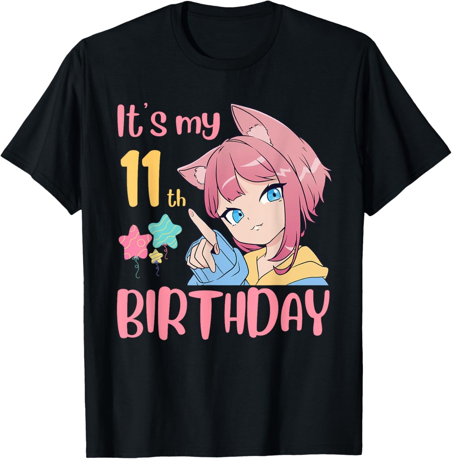 It's My 11th Birthday Anime Birthday Girl 11 Years Old Bday T-Shirt - T-Shirt | Black