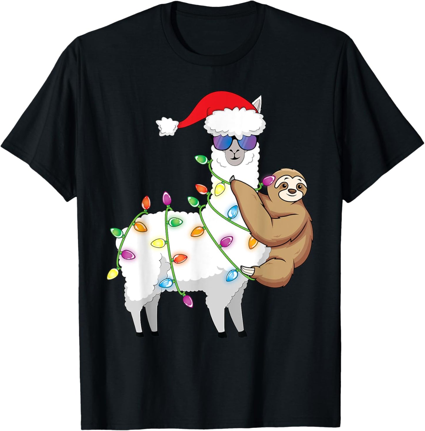 Santa Llama Xmas Funny LLama Sloth Christmas T-Shirt - T-Shirt | Black